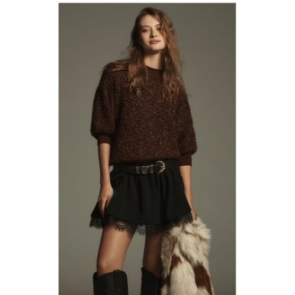 The Violetta Short-Sleeve Tinsel Sweater by Maeve M